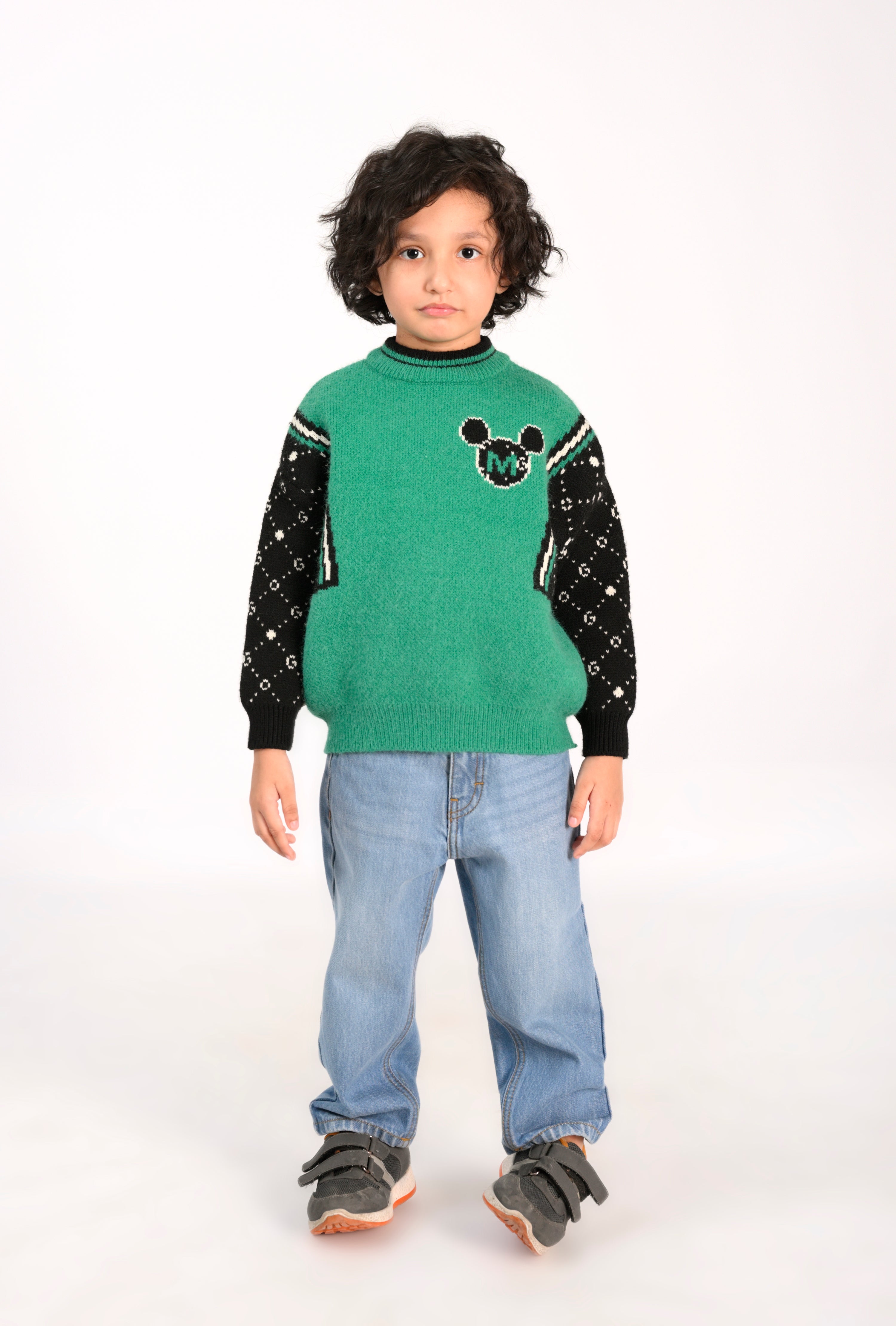 Kids' Green Sweater with Mickey Mouse Patch Reality