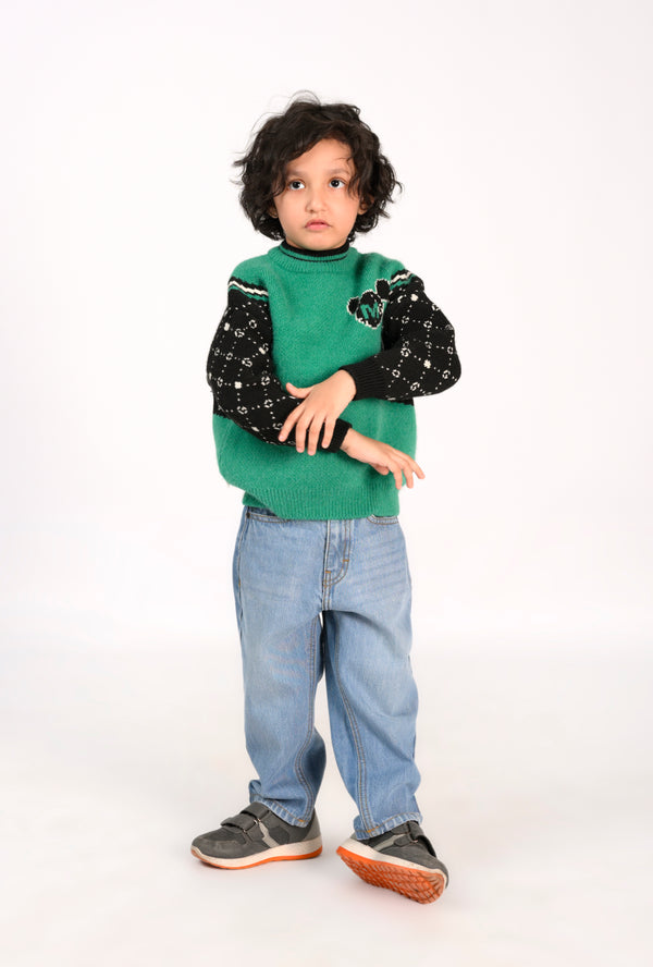 Kids' Green Sweater with Mickey Mouse Patch Reality