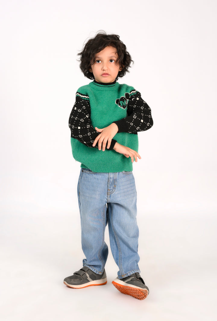 Kids' Green Sweater with Mickey Mouse Patch Reality