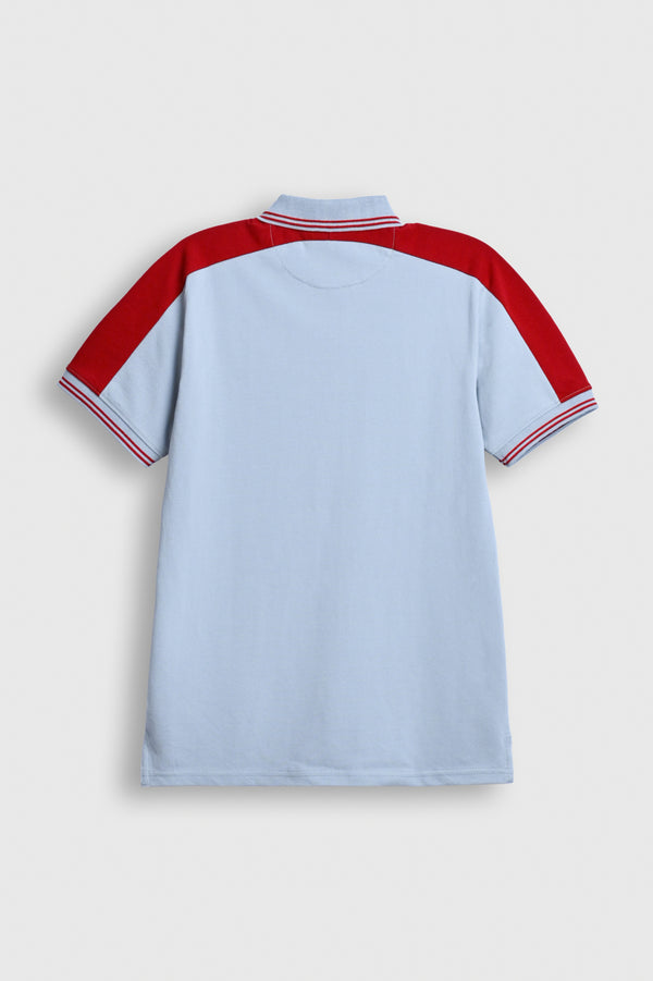 Men’s Light Blue Polo Shirt with Red Shoulder Panels Reality