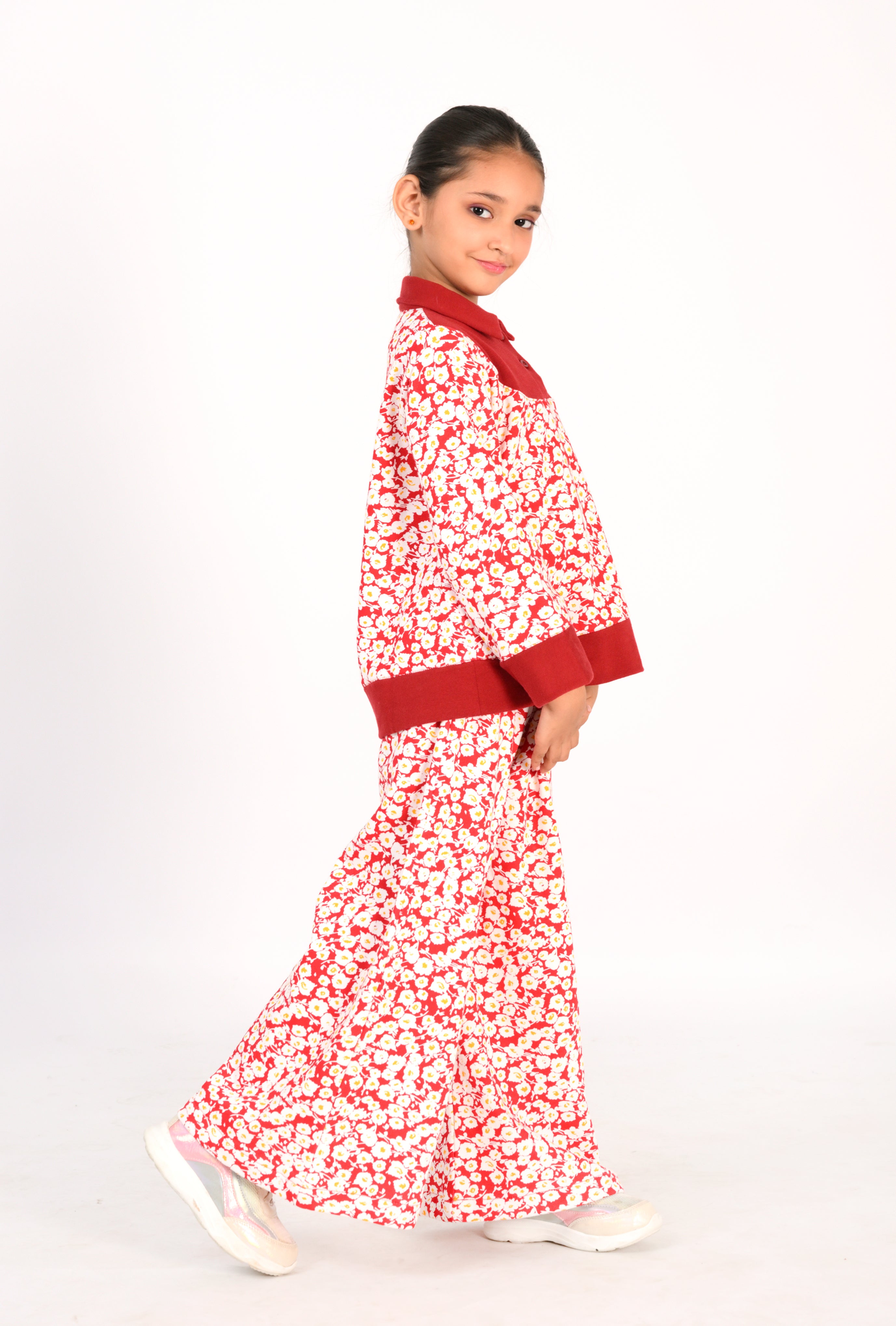 Red Floral Print Co-Ords for Kids Reality