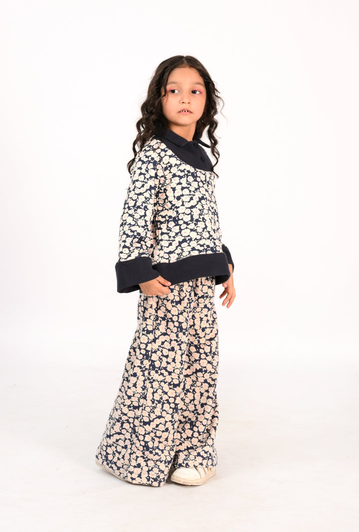 Kids' Floral Print Co-Ords with Navy Collar Reality