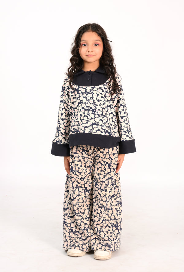 Kids' Floral Print Co-Ords with Navy Collar Reality