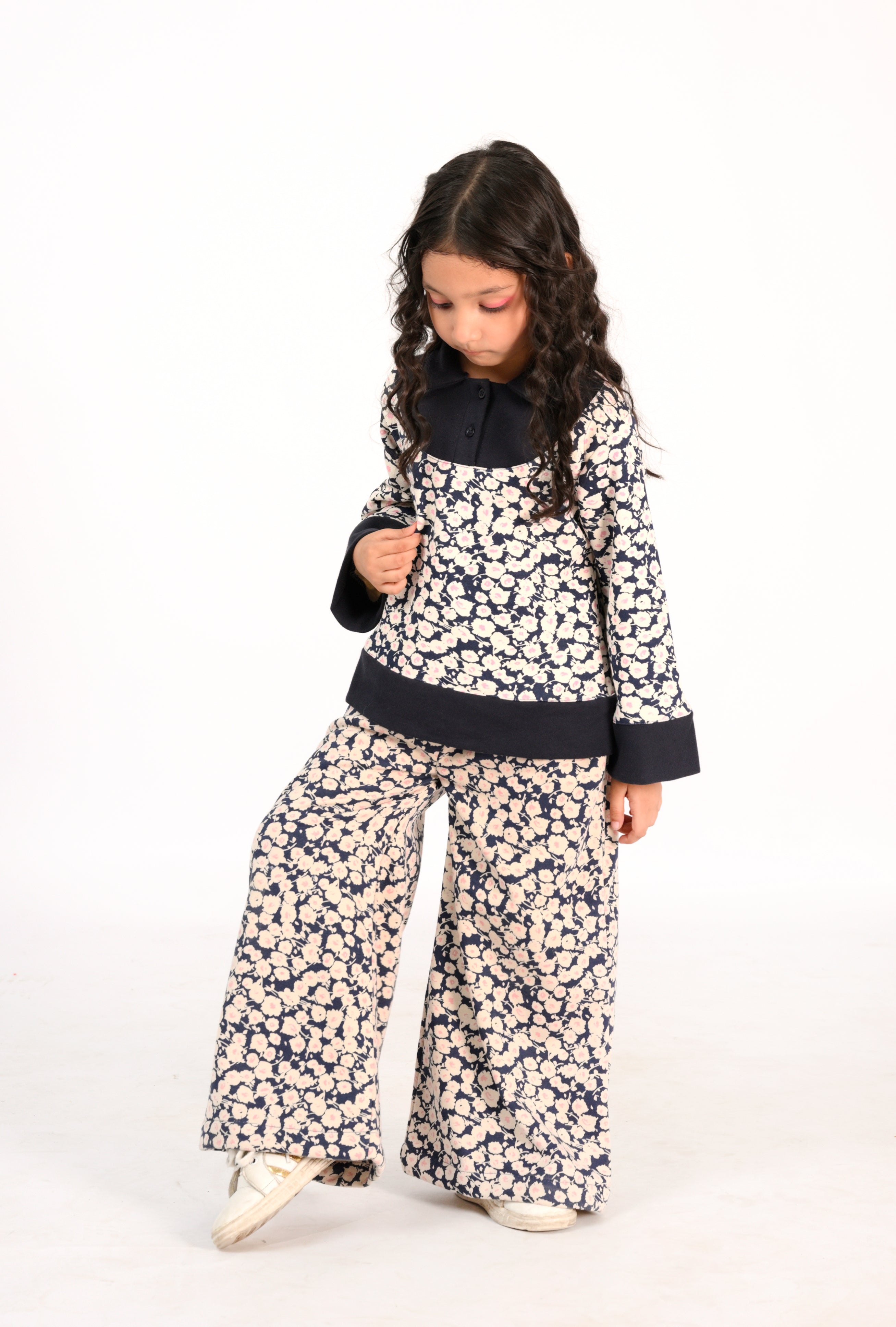 Kids' Floral Print Co-Ords with Navy Collar Reality