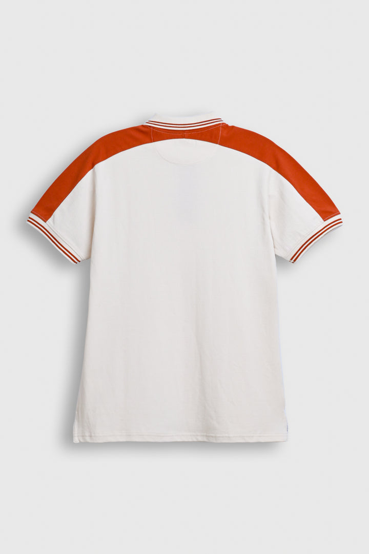 Men’s Off-White Polo Shirt with Rust Shoulder Panels Reality