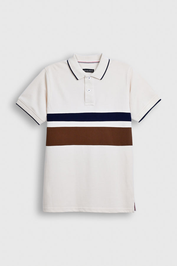 Men’s Striped Colorblock Polo Shirt – Cream / Navy / Brown Reality