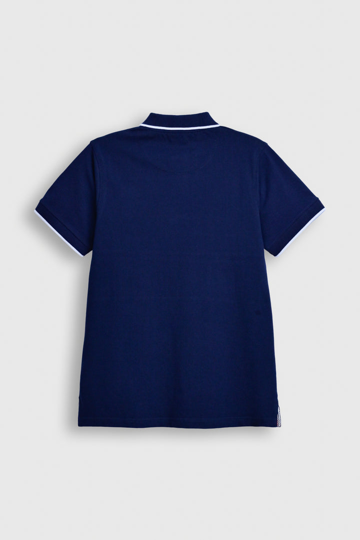 Men’s Navy Blue Colorblock Polo Shirt – Blue & White Stripes Reality