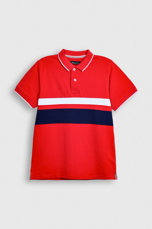 Men’s Blue & Red Shoulder Panel Polo Shirt Reality