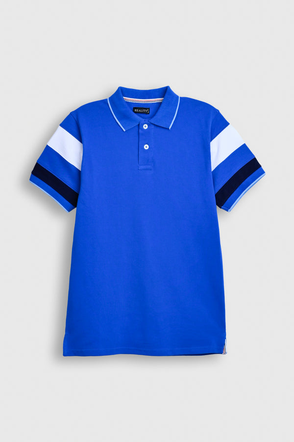 Men’s Colorblock Sleeve Polo Shirt – Blue Reality