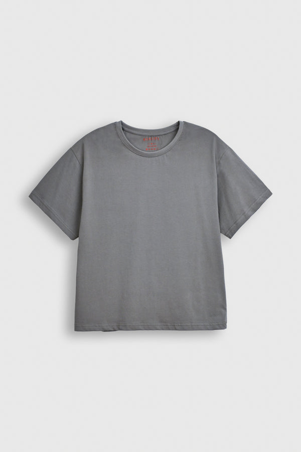 Women Washed Grey Cotton T-Shirt Reality