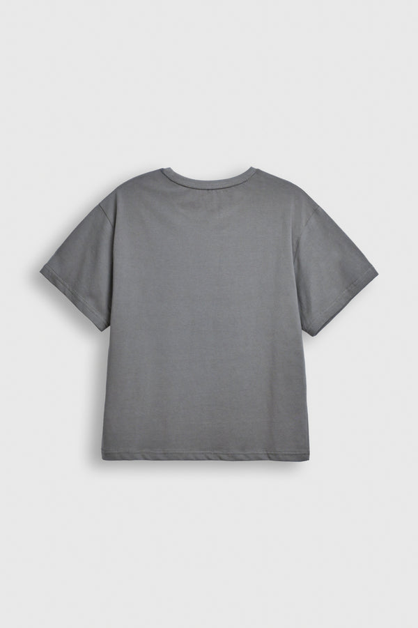 Women Washed Grey Cotton T-Shirt Reality