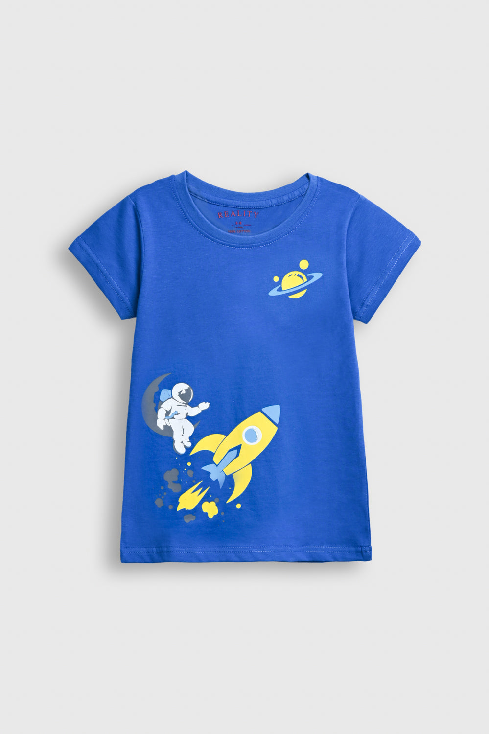 Boys Blue Space Adventure T-Shirt with Astronaut & Rocket Print Reality