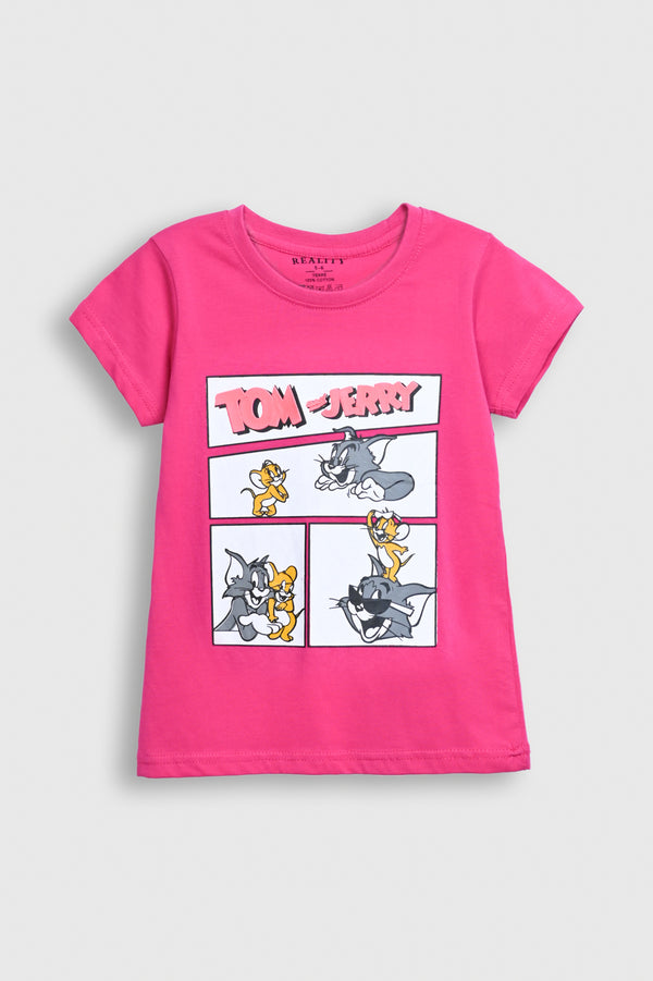 Tom and Jerry Girls Pink Graphic T-Shirt Reality