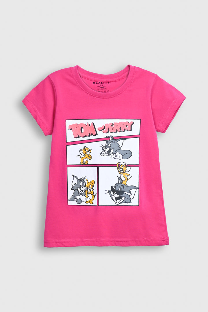 Tom and Jerry Girls Pink Graphic T-Shirt Reality