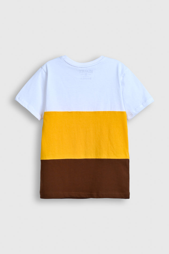 Boys' Triple Tone Color Block T-Shirt – White, Yellow & Brown Reality
