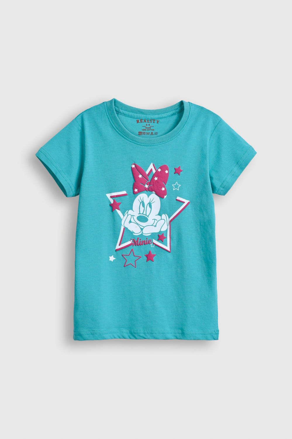 Turquoise Minnie Mouse Graphic Tee for Girls – Cute Star Print with Red Bow Reality