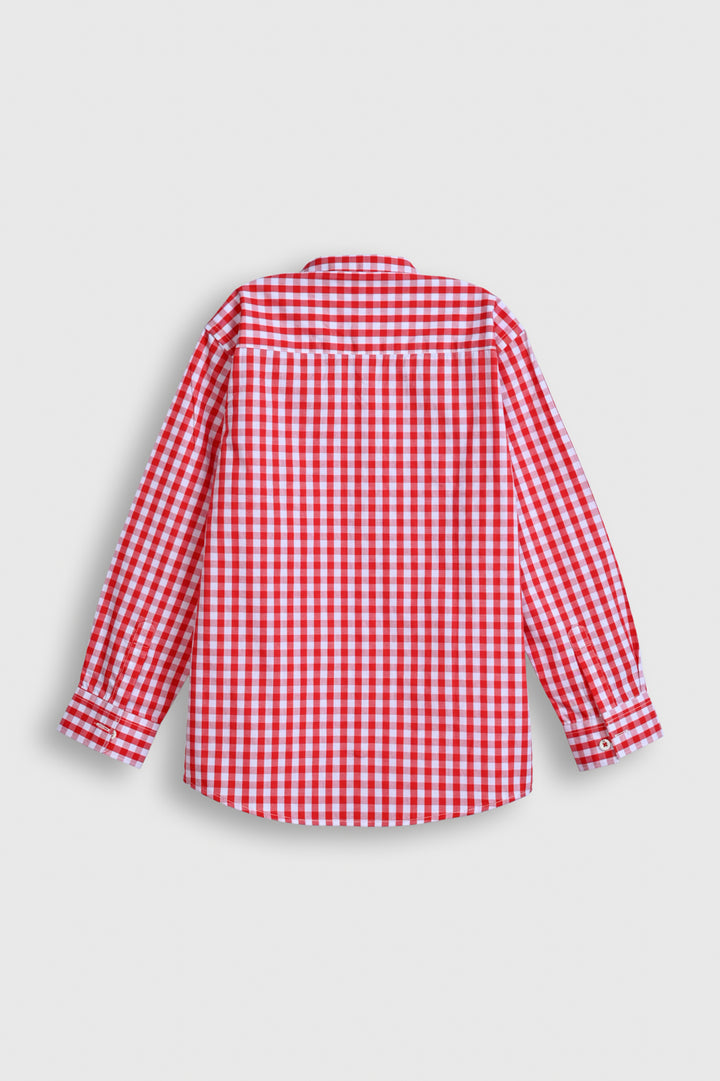Boys' Red & White Gingham Check Shirt – Full Sleeves with Twin Chest Pockets Reality