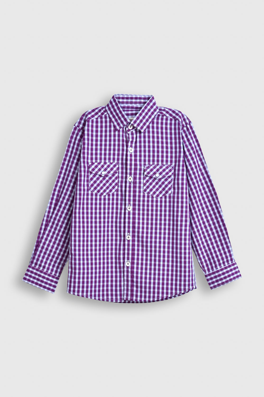 Boys' Purple & White Gingham Check Shirt – Full Sleeves Reality