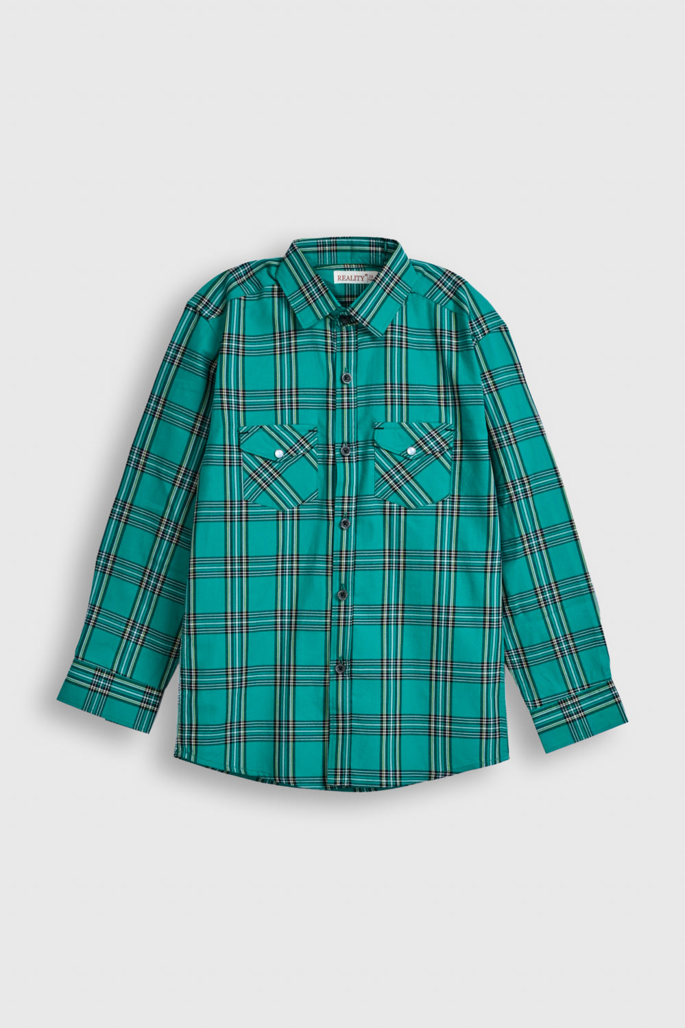 Boys' Green Checkered Full-Sleeve Shirt – Classic Plaid with Chest Pockets Reality