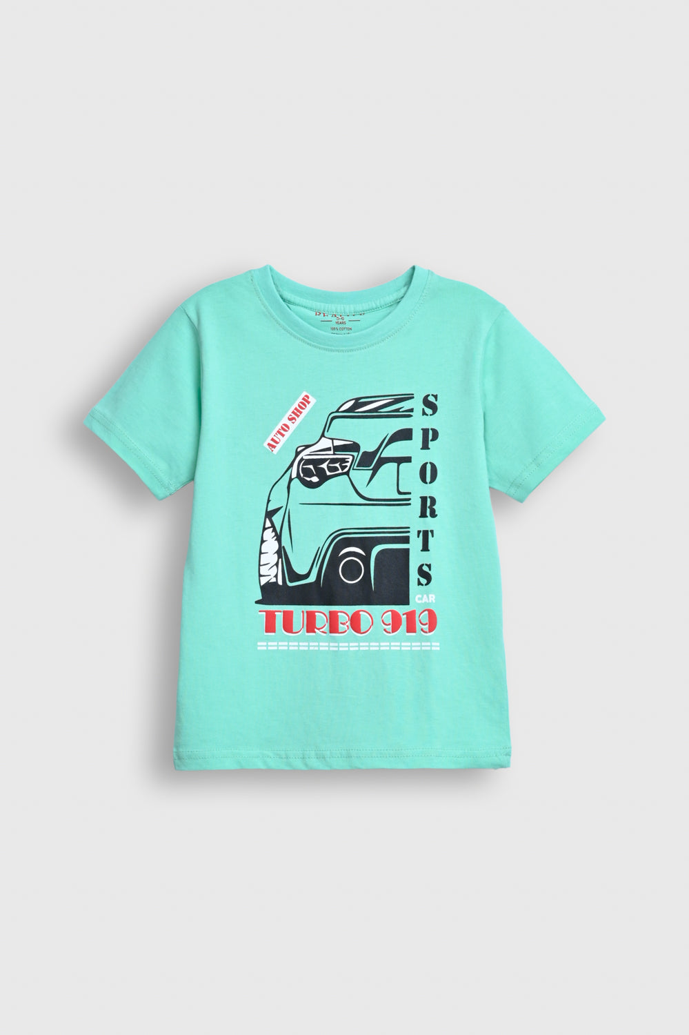 Aqua Green Boy T-Shirt with Turbo 919 Sports Car Print Reality