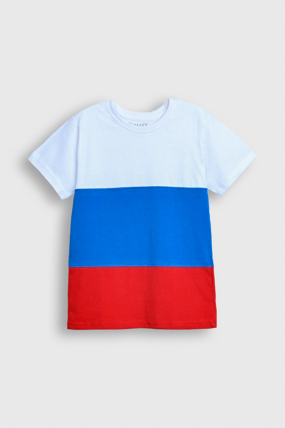 Boy Colorblock T-Shirt – White, Blue & Red Stripes Reality