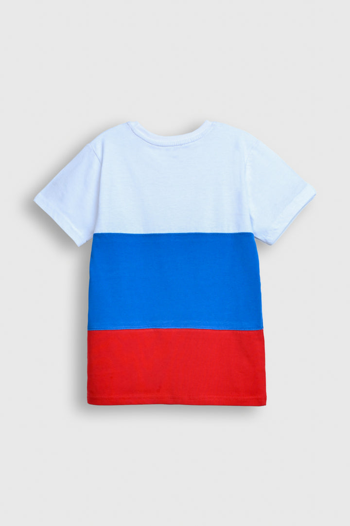 Boy Colorblock T-Shirt – White, Blue & Red Stripes Reality