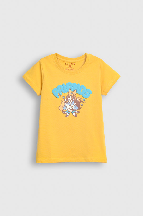 Yellow Friends Cartoon Print T-Shirt for Girls – Cute Graphic Design Reality