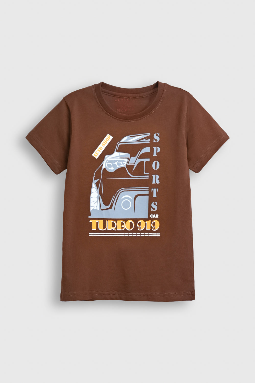Brown Boy T-Shirt with Turbo 919 Sports Car Graphic Reality