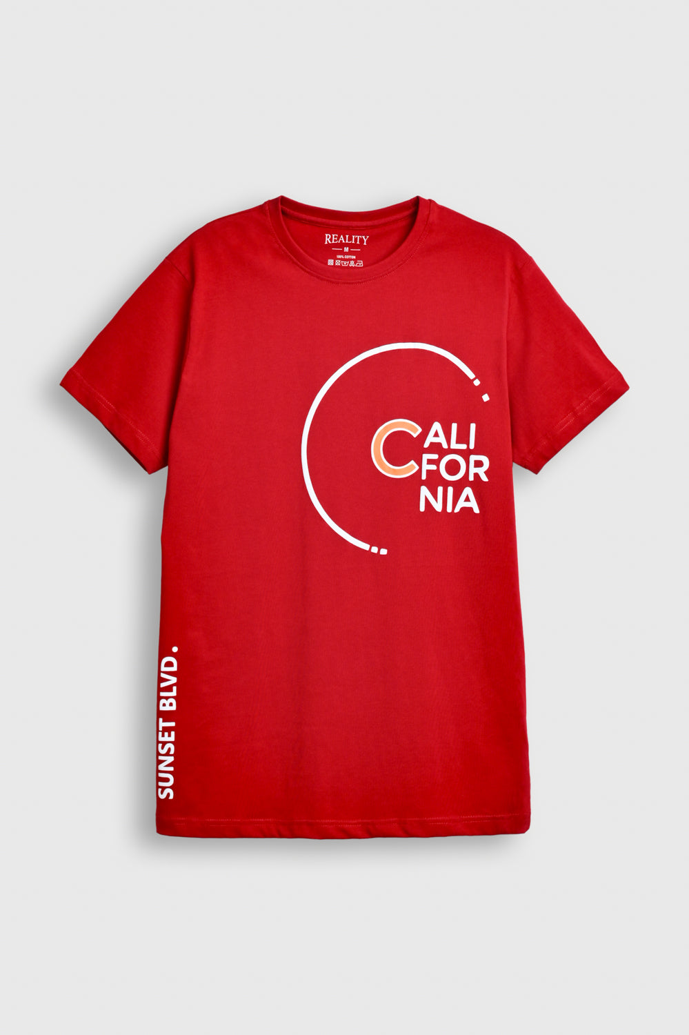 California Dream Tee – Sunset Red with Urban Street Print Reality
