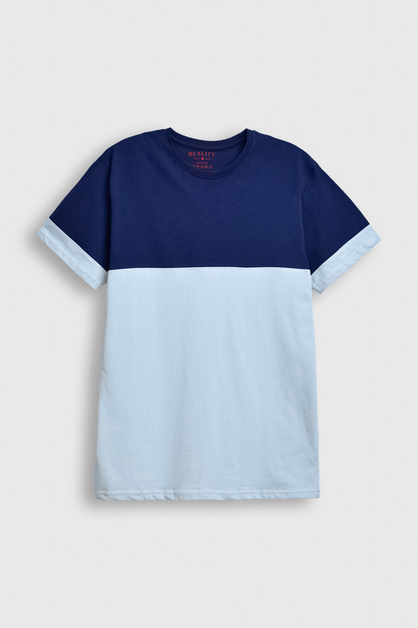 Men’s Dual Tone T-Shirt – Navy & Sky Blue Colorblock Tee by Reality Reality