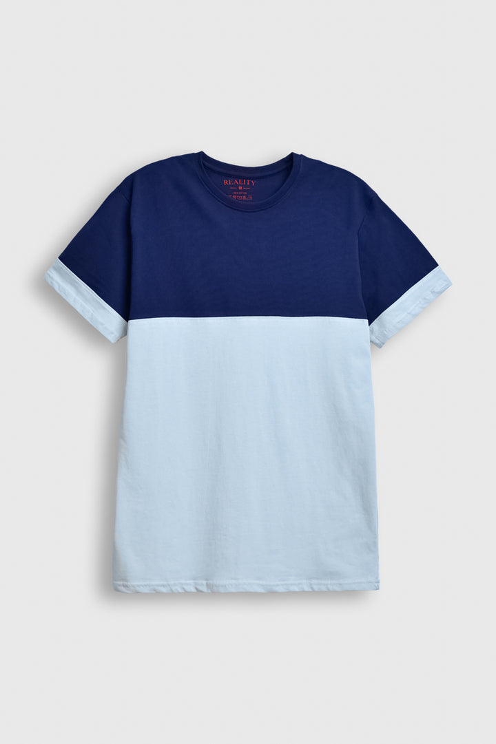Men’s Dual Tone T-Shirt – Navy & Sky Blue Colorblock Tee by Reality Reality