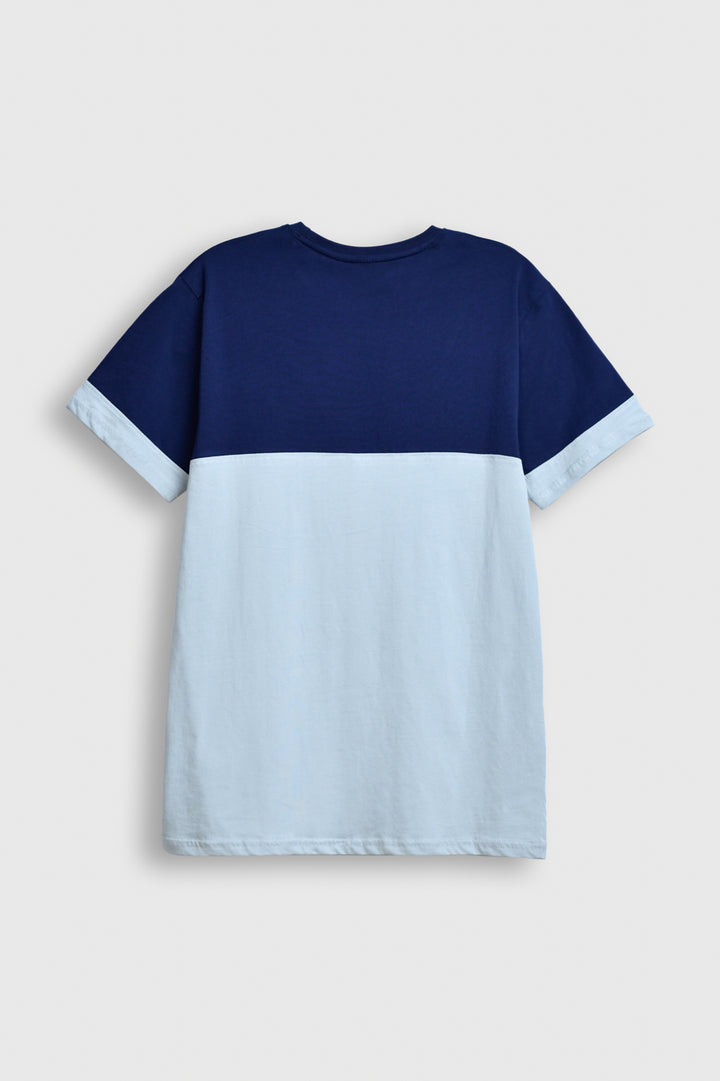 Men’s Dual Tone T-Shirt – Navy & Sky Blue Colorblock Tee by Reality Reality