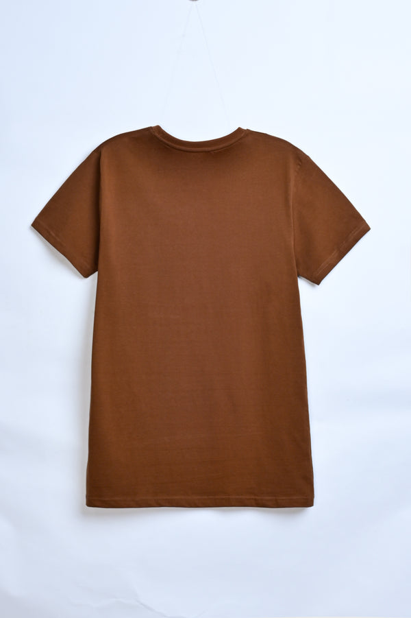 Reality Men's Brown Graphic T-Shirt – Cotton Crew Neck with Vertical 'PERSPECTIVE' Print Reality