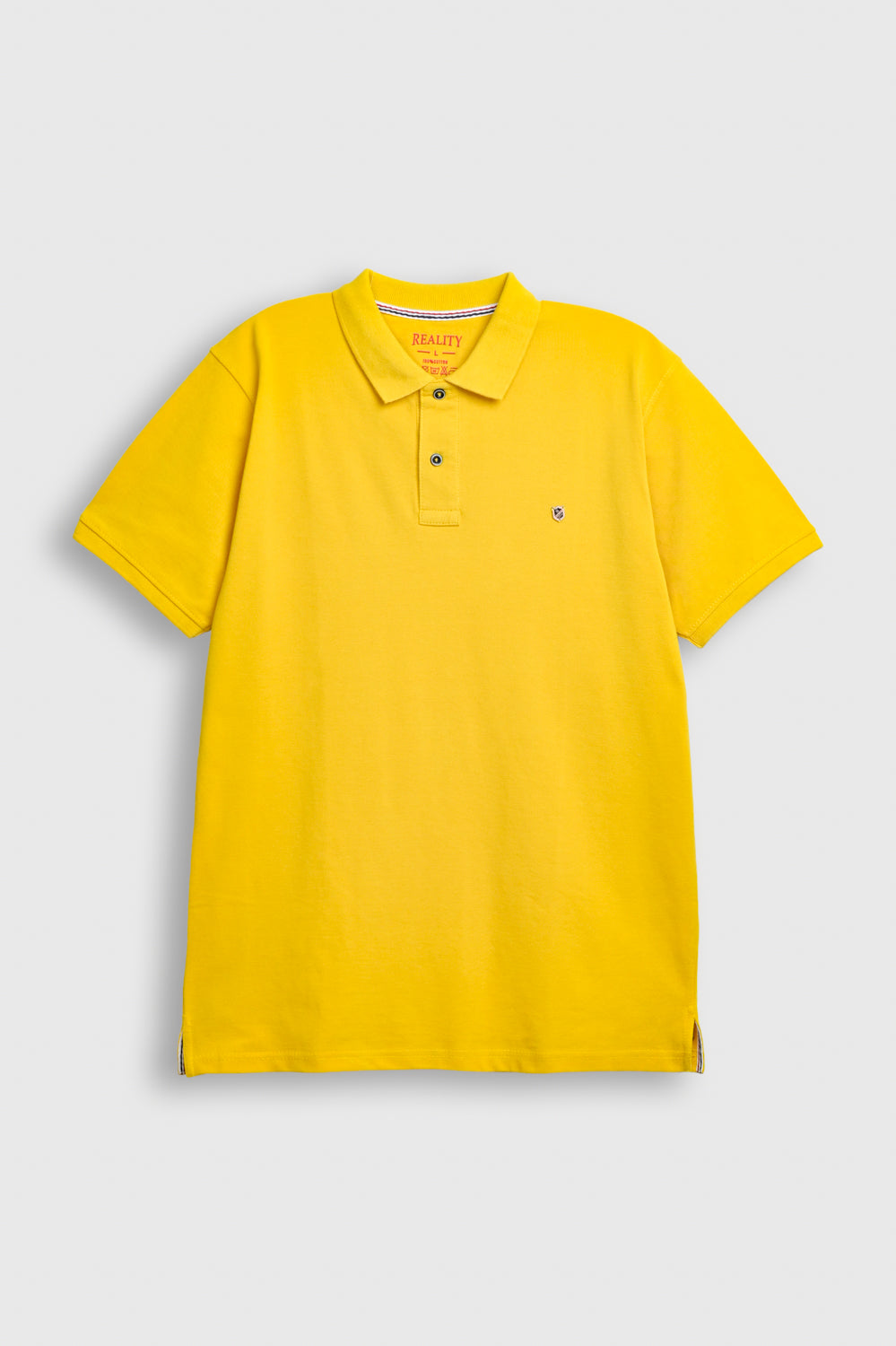 Reality Men’s Polo T-Shirt – Solid Yellow Cotton Pique with Embroidered Logo Reality