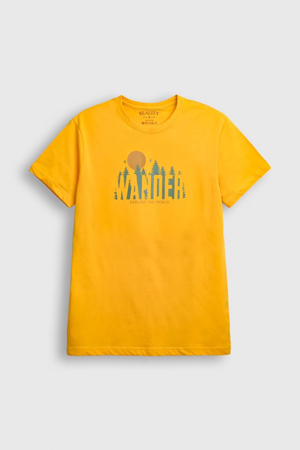 Wander & Explore Graphic Tee – Bold Yellow Adventure Style Reality