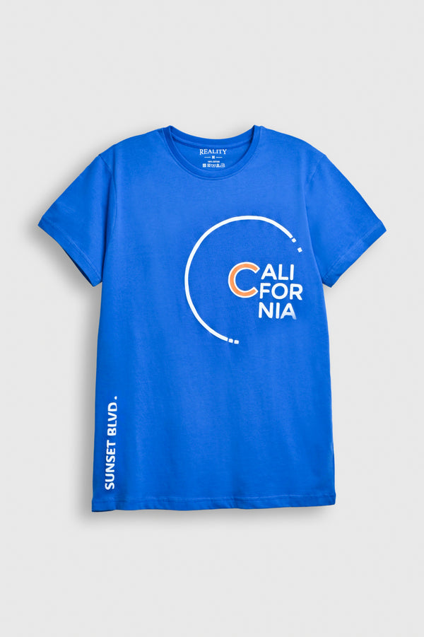 California Sunset Tee – Bold Blue with Modern Coastal Vibes Reality