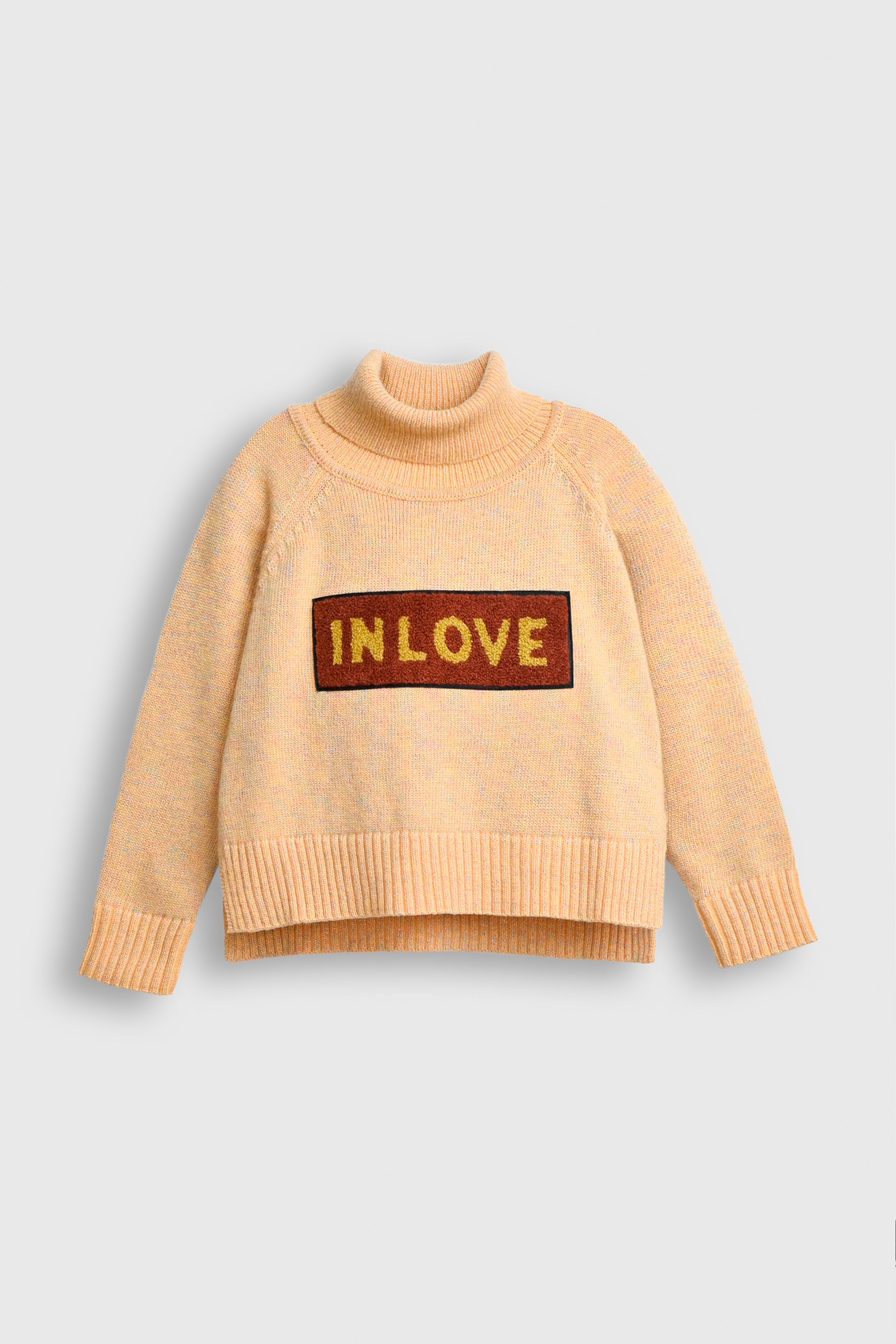 Peach Turtleneck Sweater with 'IN LOVE' Embroidered Patch Reality