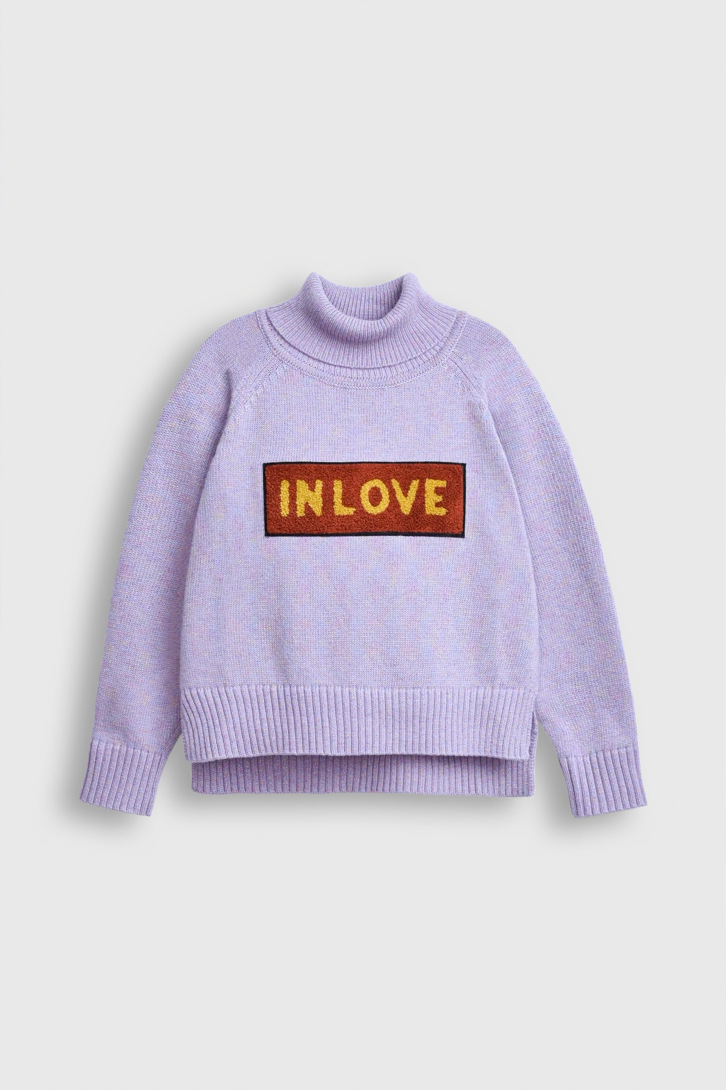 Lilac Turtleneck Sweater with 'IN LOVE' Patch Detail Reality