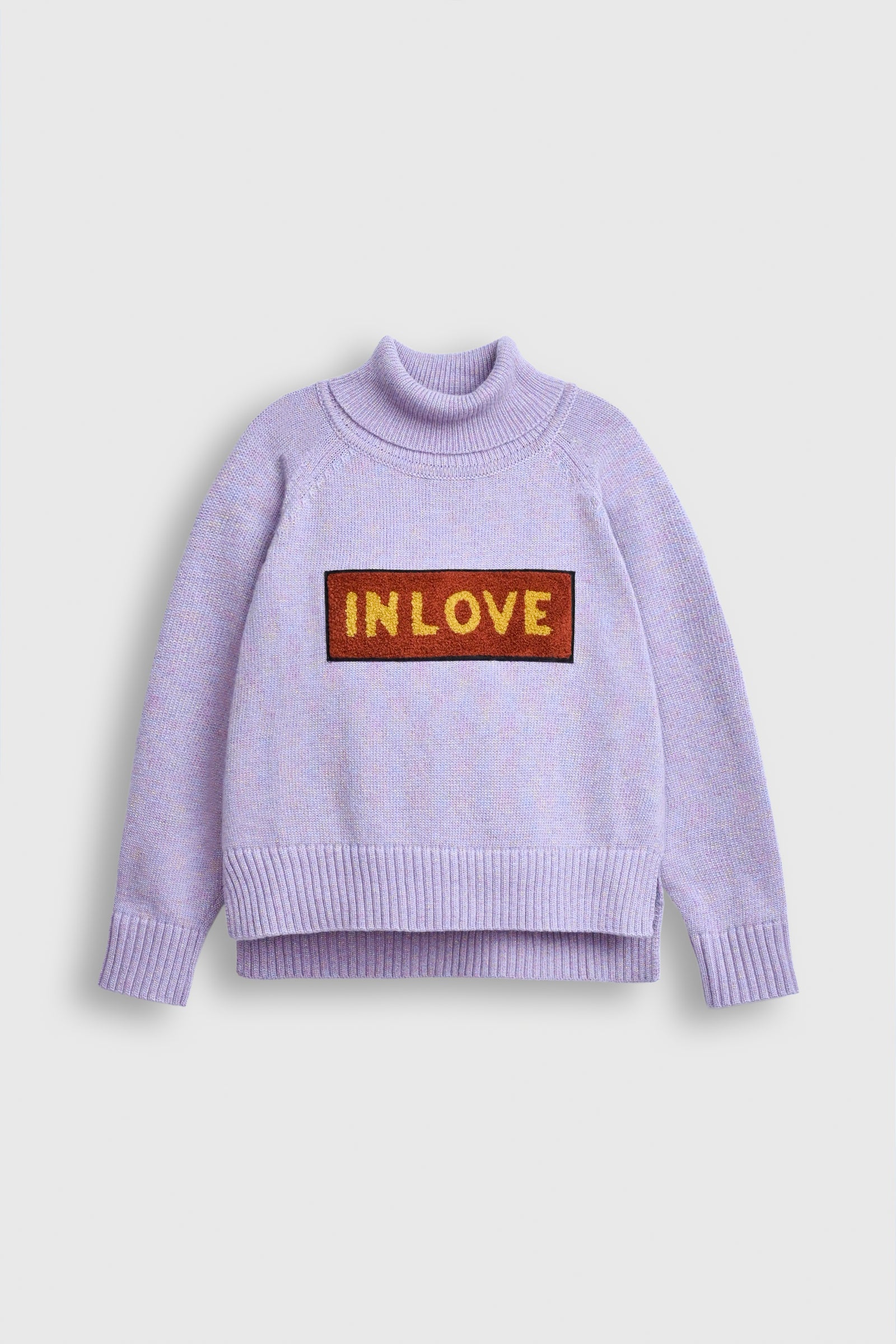 Lilac Turtleneck Sweater with 'IN LOVE' Patch Detail Reality
