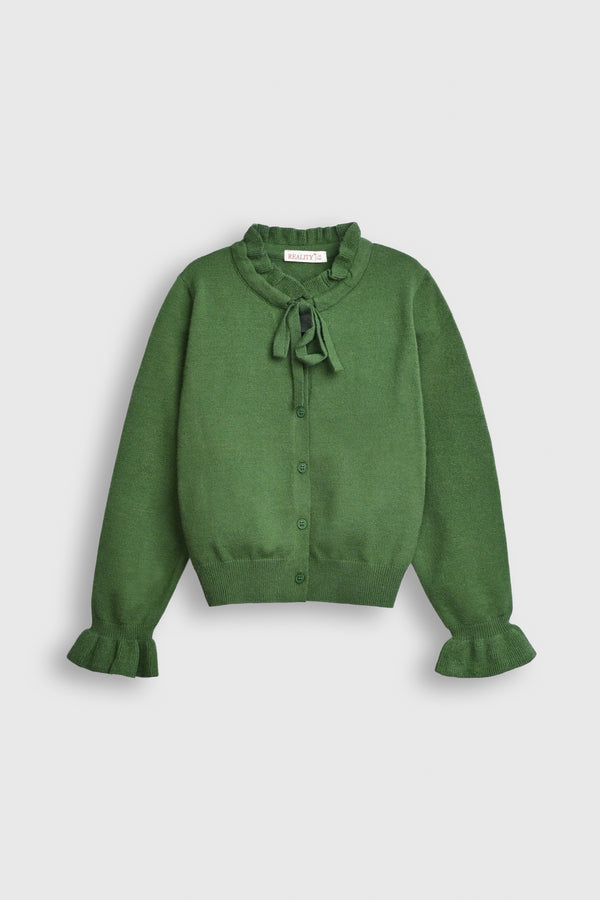 Emerald Ruffle Knit Cardigan Reality