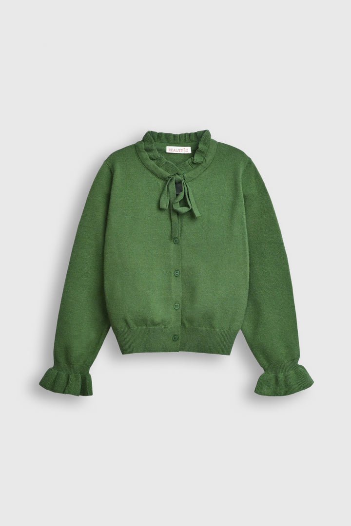 Emerald Ruffle Knit Cardigan Reality