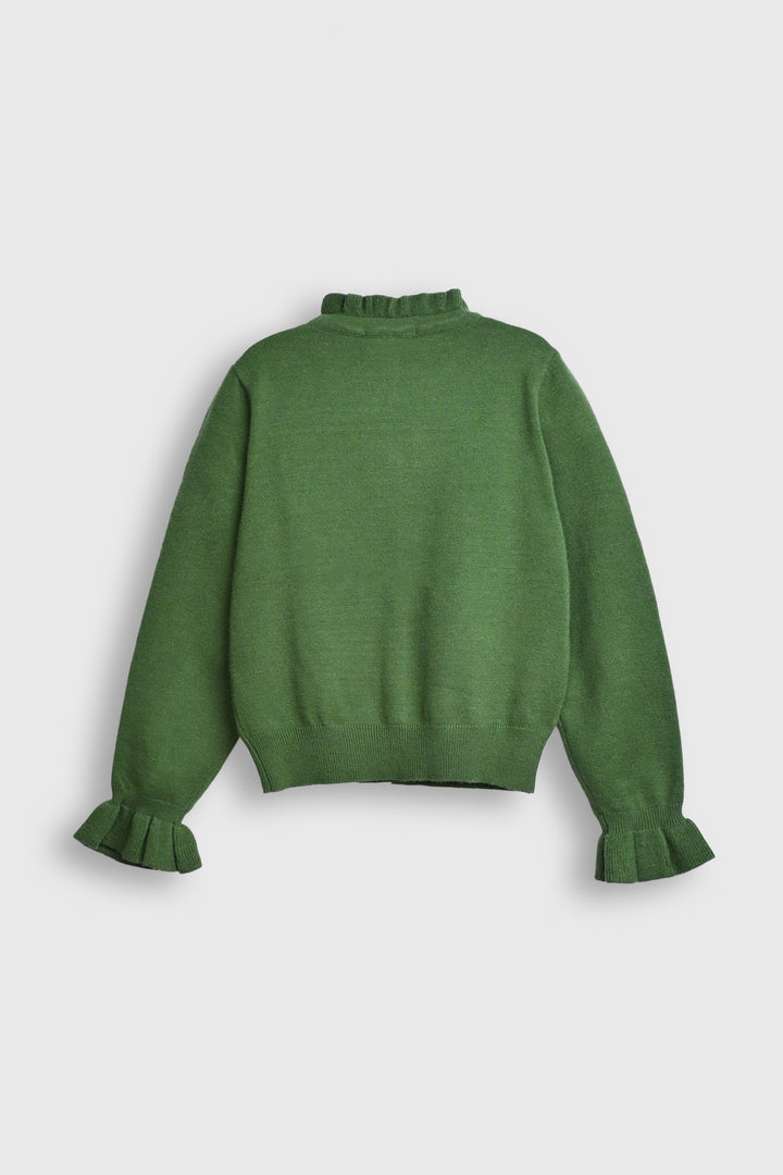Emerald Ruffle Knit Cardigan Reality