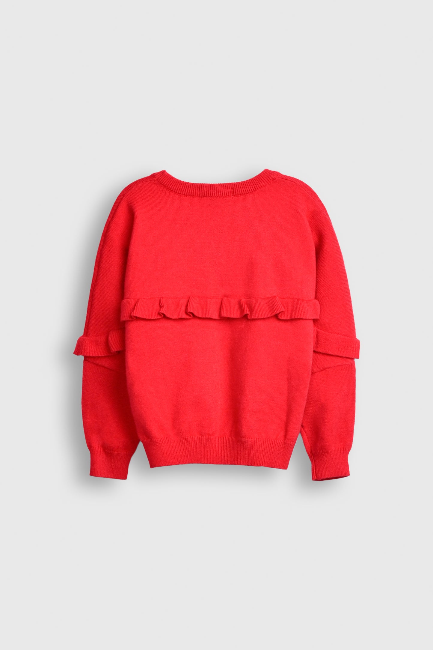 Red Ruffle Delight Knit Sweater Reality