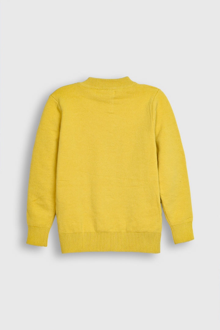 Yellow Robot Knit Sweater with Houndstooth Pattern Reality