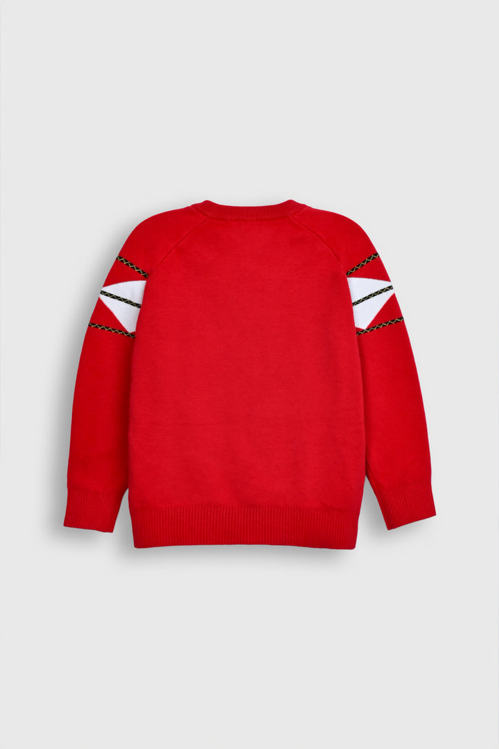 Red Geometric Argyle Knit Sweater with Shoulder Button Detail Reality