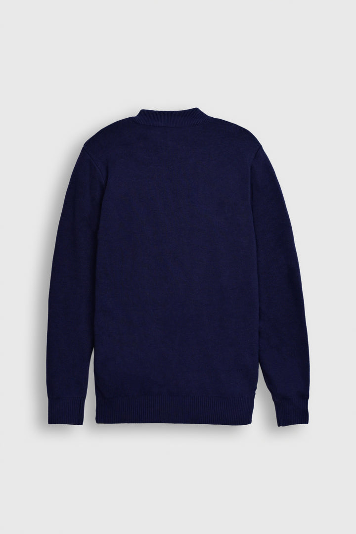 Navy Robot Houndstooth Sweater with Shoulder Buttons Reality