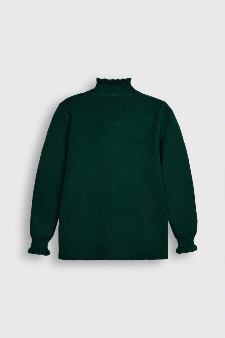 Emerald Ruffle Neck Knit Sweater Reality