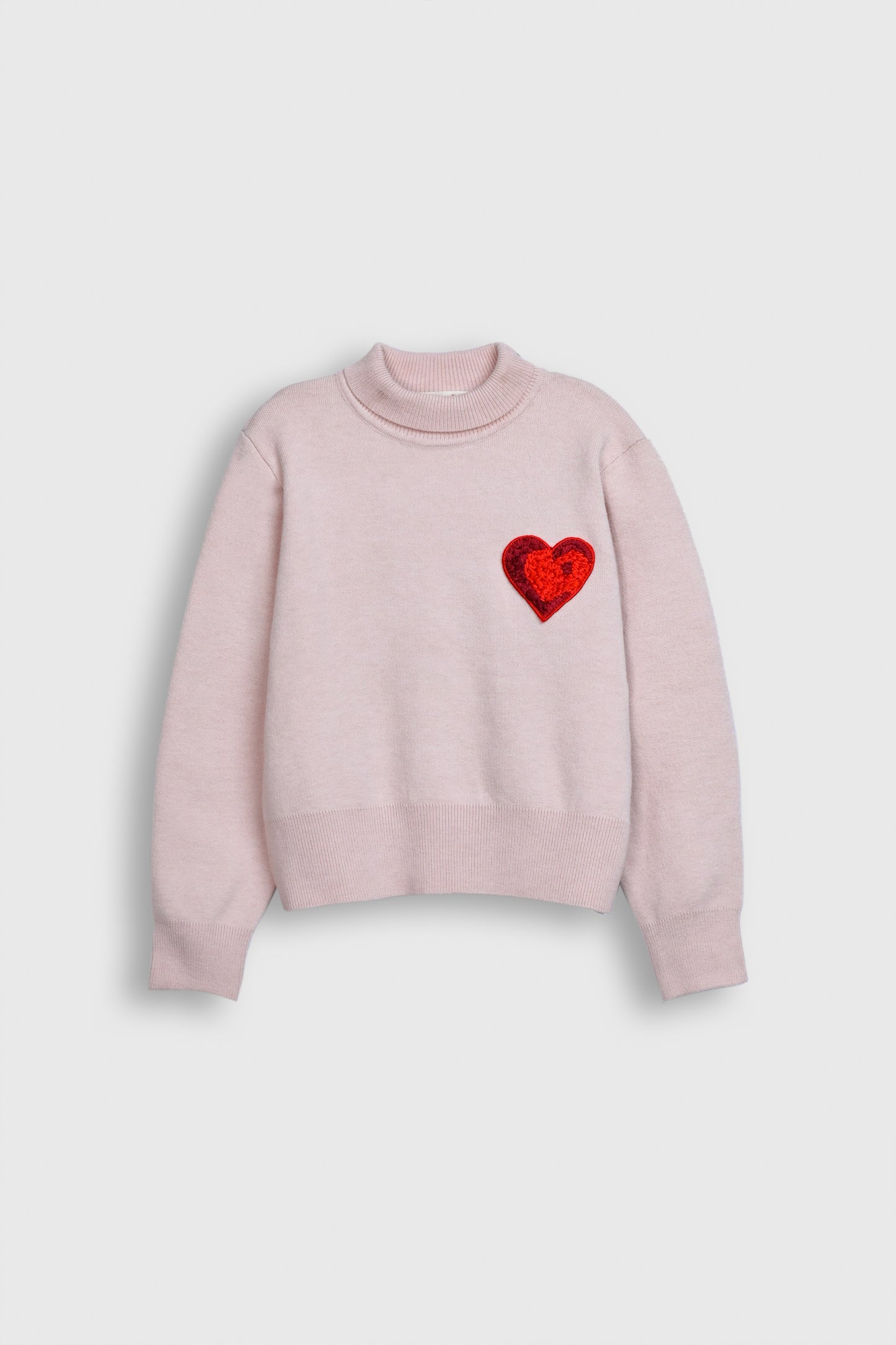 Cozy Pink Turtleneck Sweater with Heart Sequin Detail Reality