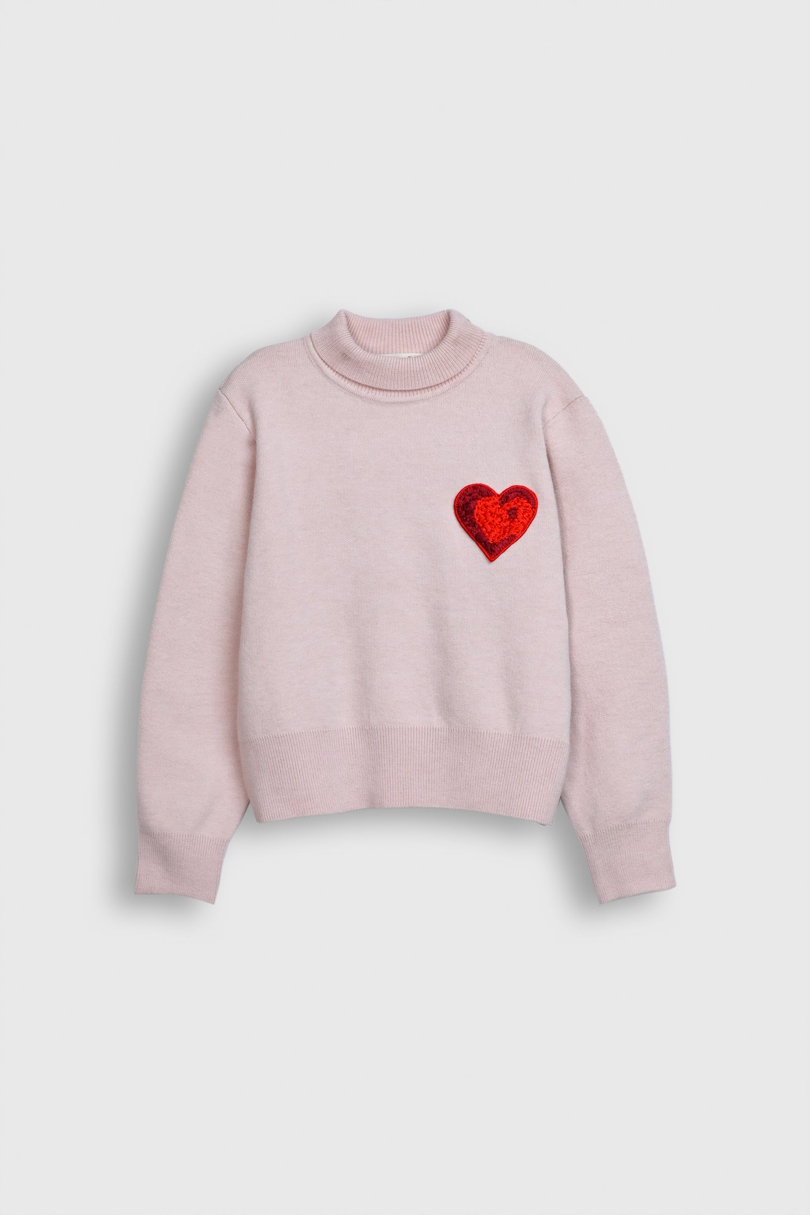 Cozy Pink Turtleneck Sweater with Heart Sequin Detail Reality