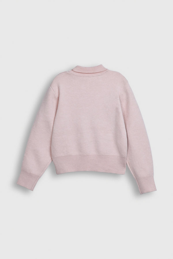 Cozy Pink Turtleneck Sweater with Heart Sequin Detail Reality